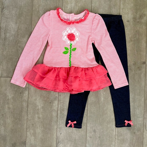 Nannette Lepore Girls Floral Striped Ruffle Matching Outfit Set - Picture 7 of 11